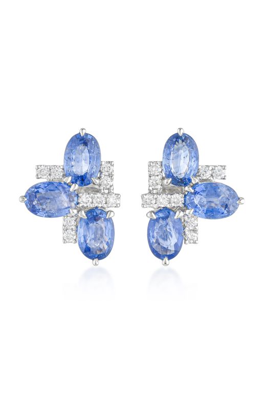 Pair of 18k Gold Sapphire and Diamond Earrings
