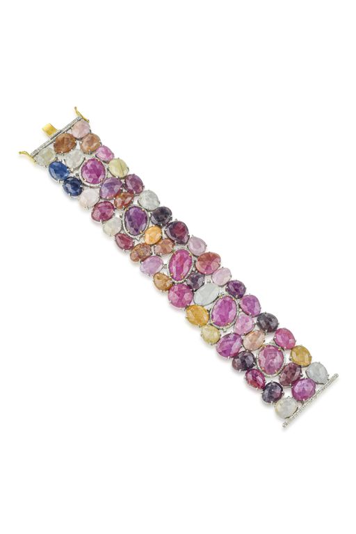 Silver, 14k Gold Sapphire and Diamond Bracelet