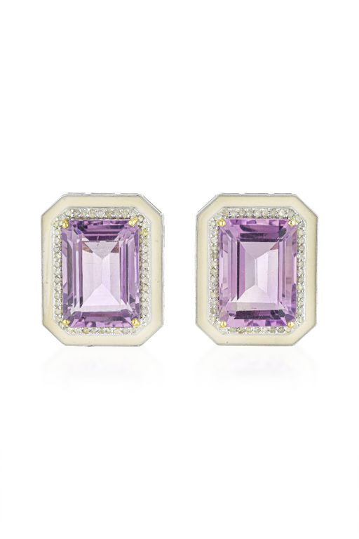 Pair of Silver, Gold Amethyst and Diamond Earrings