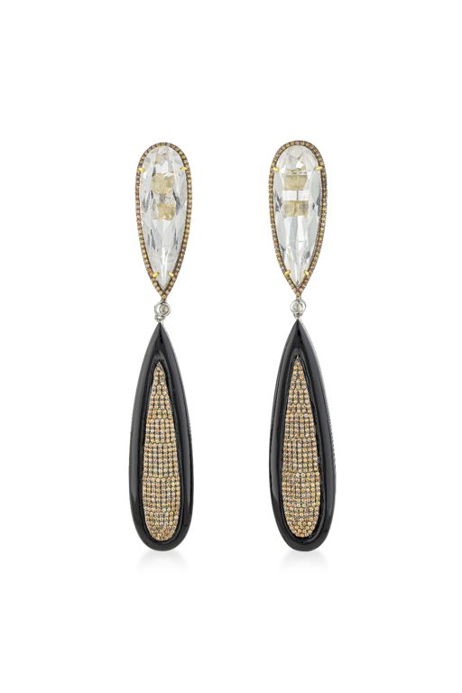 Pair of Silver, Gold Multi-Gem Earrings