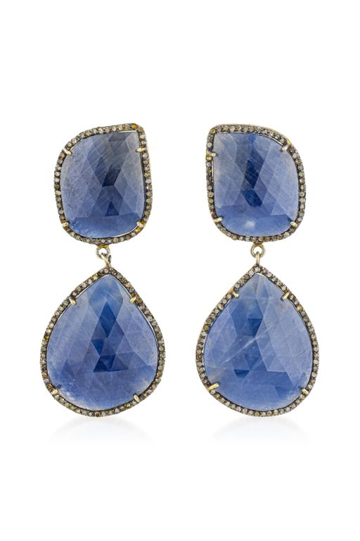 Pair of Sterling Silver Sapphire and Diamond Earrings