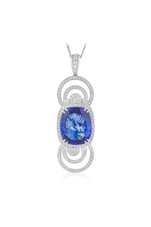 18k Gold Tanzanite and Diamond Pendant Necklace