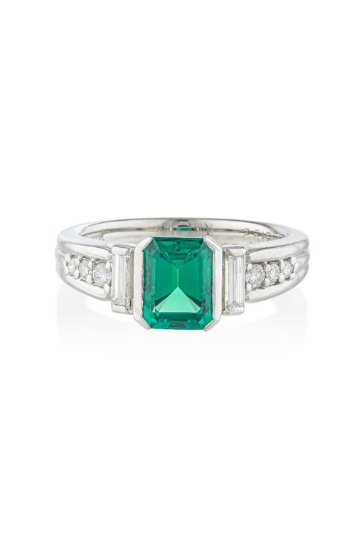 Platinum Emerald and Diamond Ring