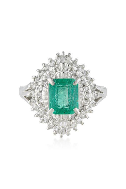 Platinum Emerald and Diamond Ring