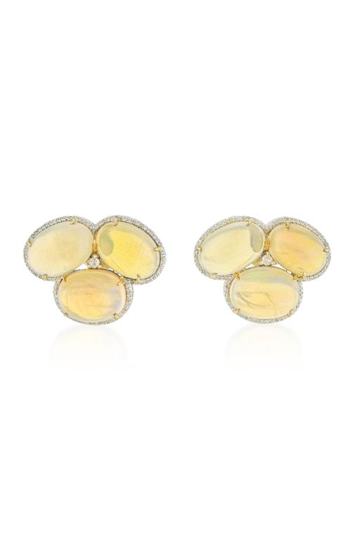 Silver and 14k Gold Opal and Diamond Earrings