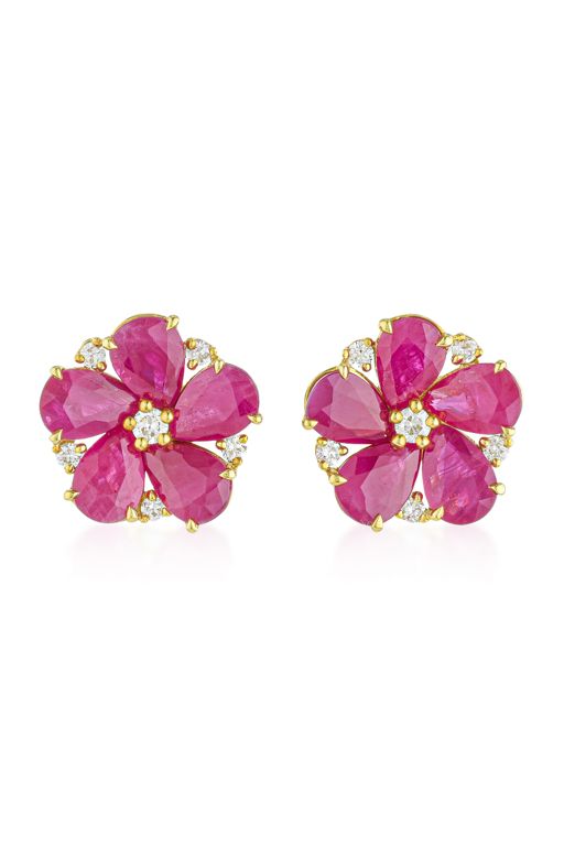 Pair of 18k Gold Ruby and Diamond Earrings