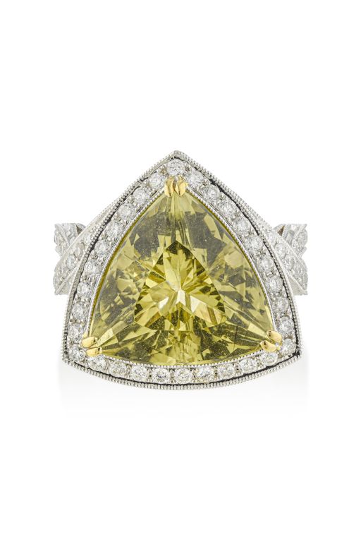 18k Gold Quartz and Diamond Ring