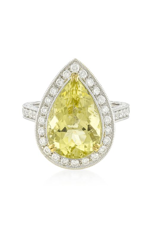 18k Gold Quartz and Diamond Ring