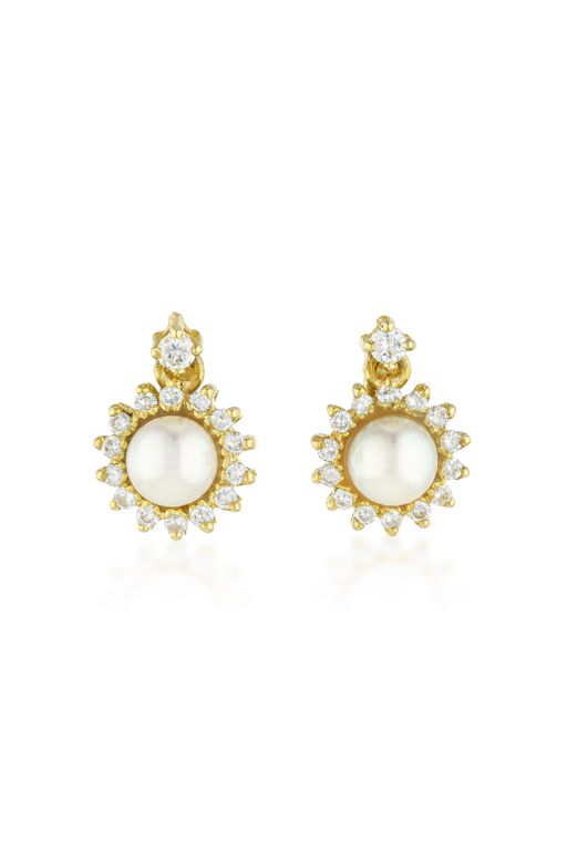 Pair of 18k Gold Pearl and Diamond Earrings