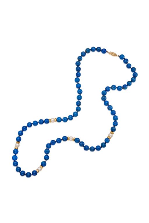 14k Gold Lapis Lazuli and Pearl Necklace
