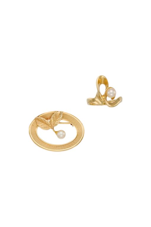 14k Gold Pearl Brooch and Ring