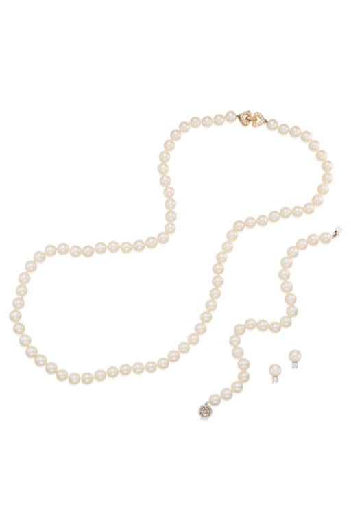 14k Gold Pearl and Diamond Jewelry Set
