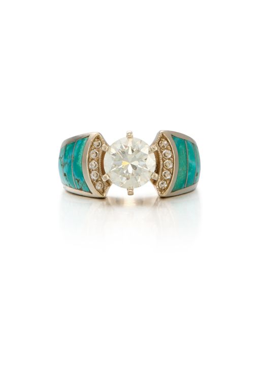 14k Gold Diamond and Turquoise Ring