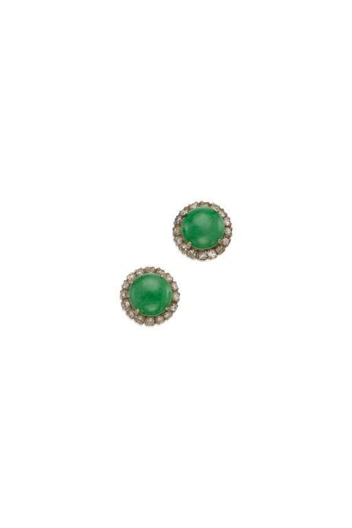 8k Gold, Silver Jadeite and Diamond Earrings