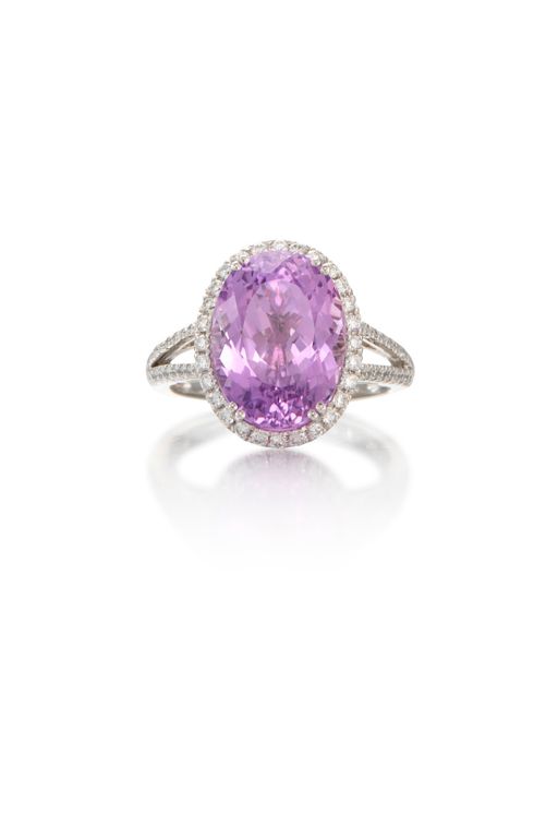 Platinum Kunzite and Diamond Ring