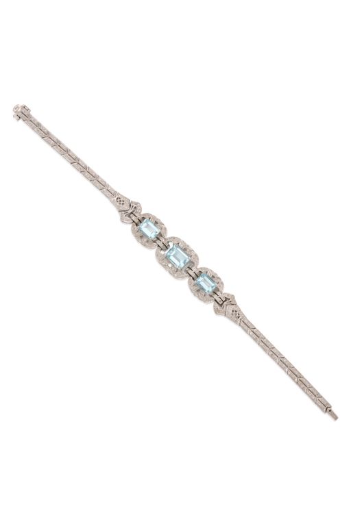 14k Gold Aquamarine and Diamond Bracelet
