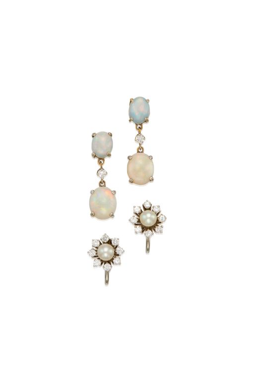 Two Pairs of Gold Multi-Gem Earrings