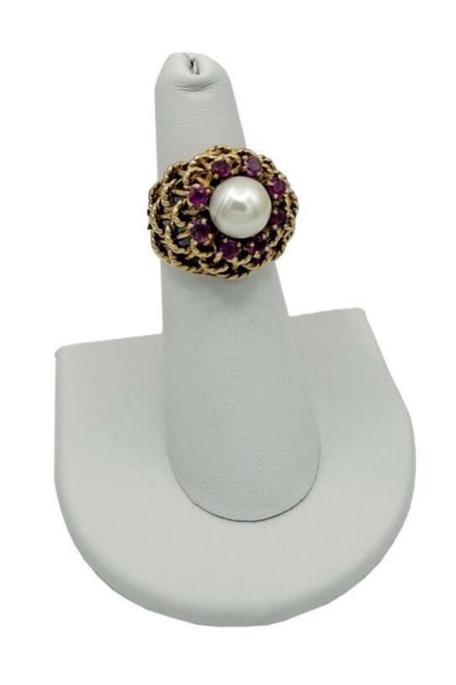14k Gold Pearl and Ruby Ring