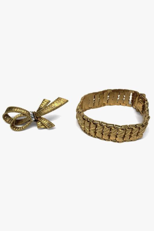Gold Diamond Bracelet and Brooch
