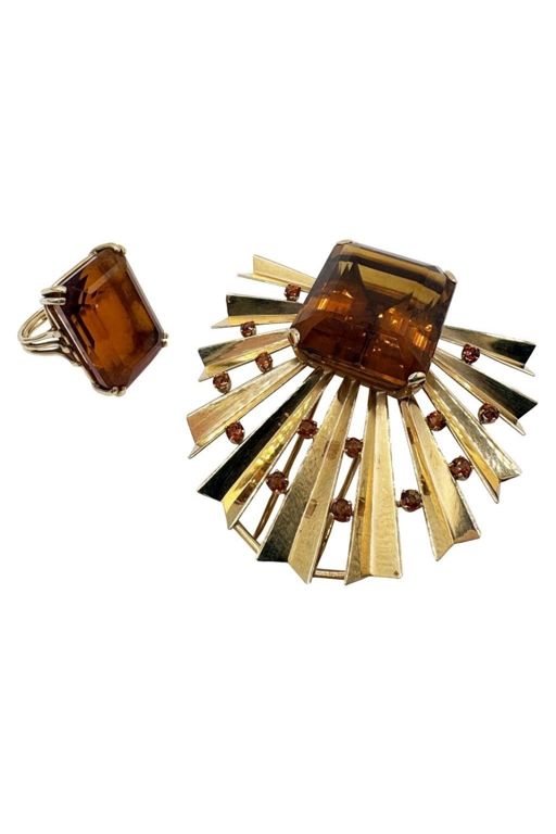 14k Gold Topaz Brooch and Ring