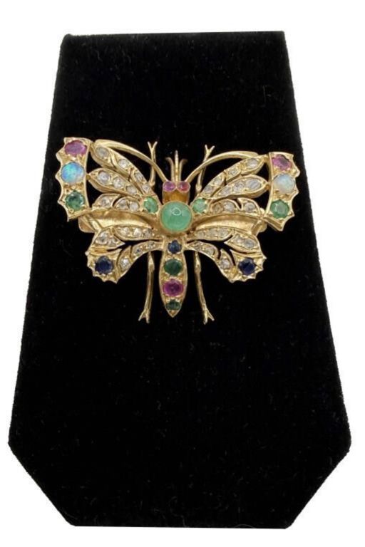 14k Gold Multi-Gem Brooch