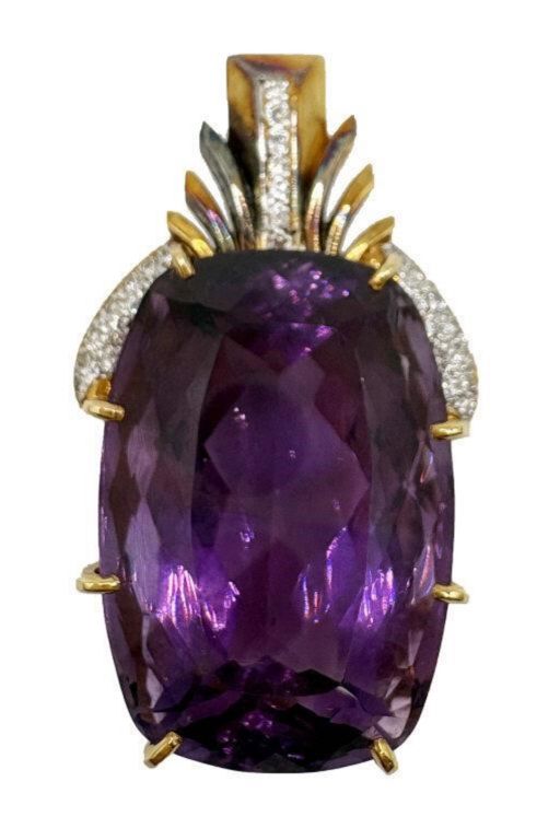 18k Gold Amethyst and Diamond Pendant