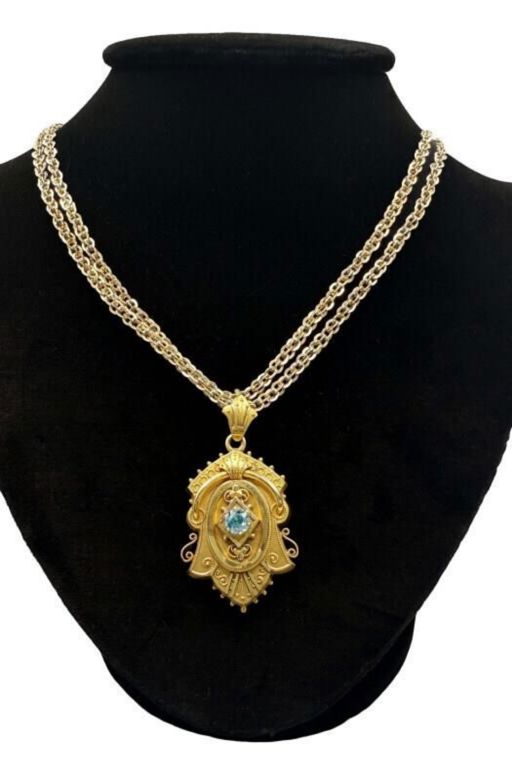 Gold Blue Stone Pendant Necklace