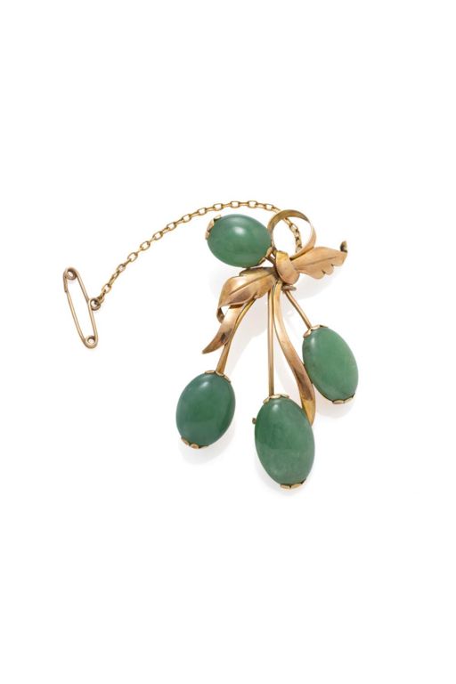 14k Yellow Gold Jade Spray Brooch