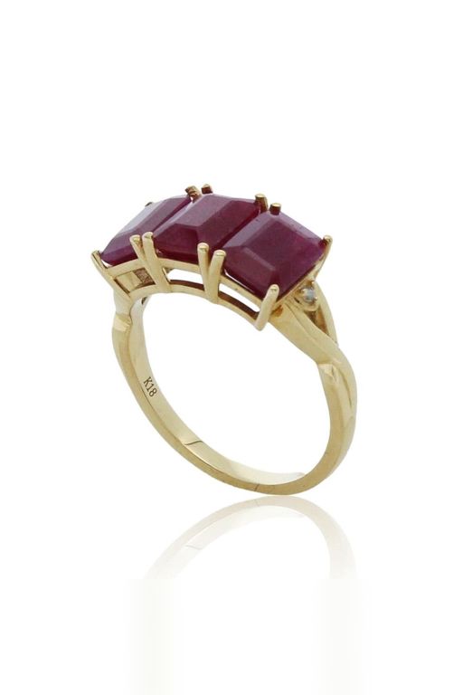 18k Yellow Gold Ruby and Diamond Three-Stone Ring
