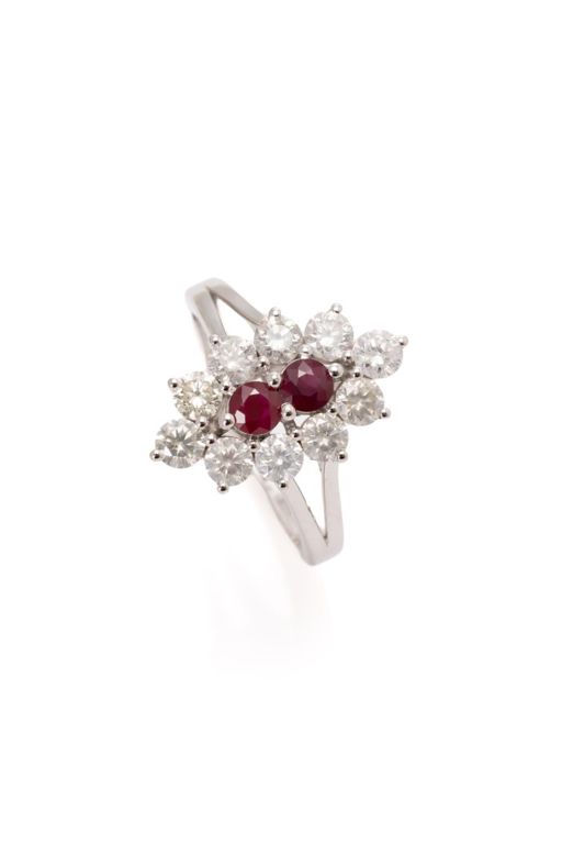 9k White Gold Ruby and Diamond Cluster Ring