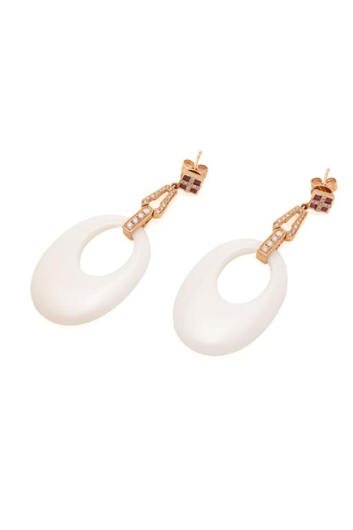 Rose Gold Agate, Ruby and Diamond Stud Earrings