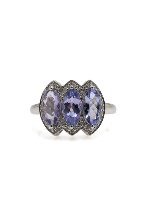 9k White Gold Tanzanite and Diamond Ring
