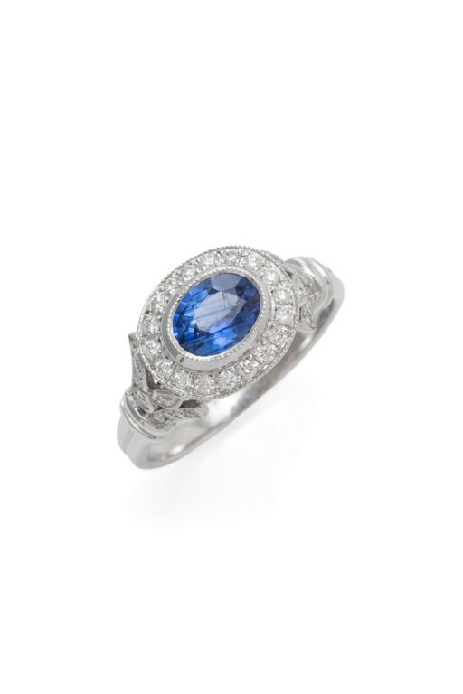 18k White Gold Sapphire and Diamond Halo Ring