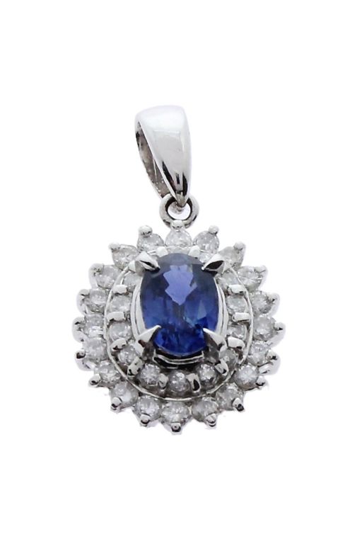 Platinum Sapphire and Diamond Cluster Pendant