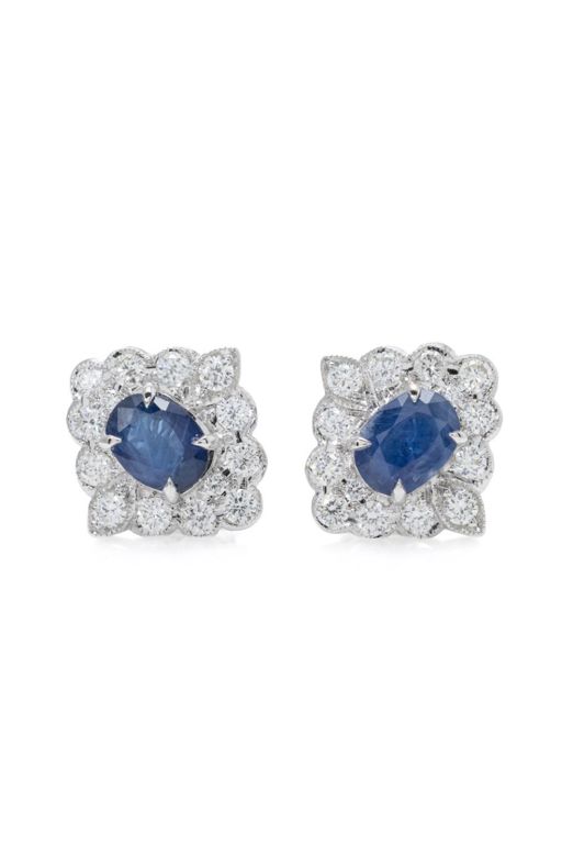 18k White Gold Sapphire and Diamond Stud Earrings