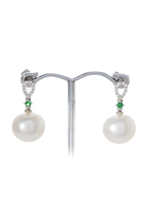 18k White Gold Pearl, Garnet and Diamond Earrings