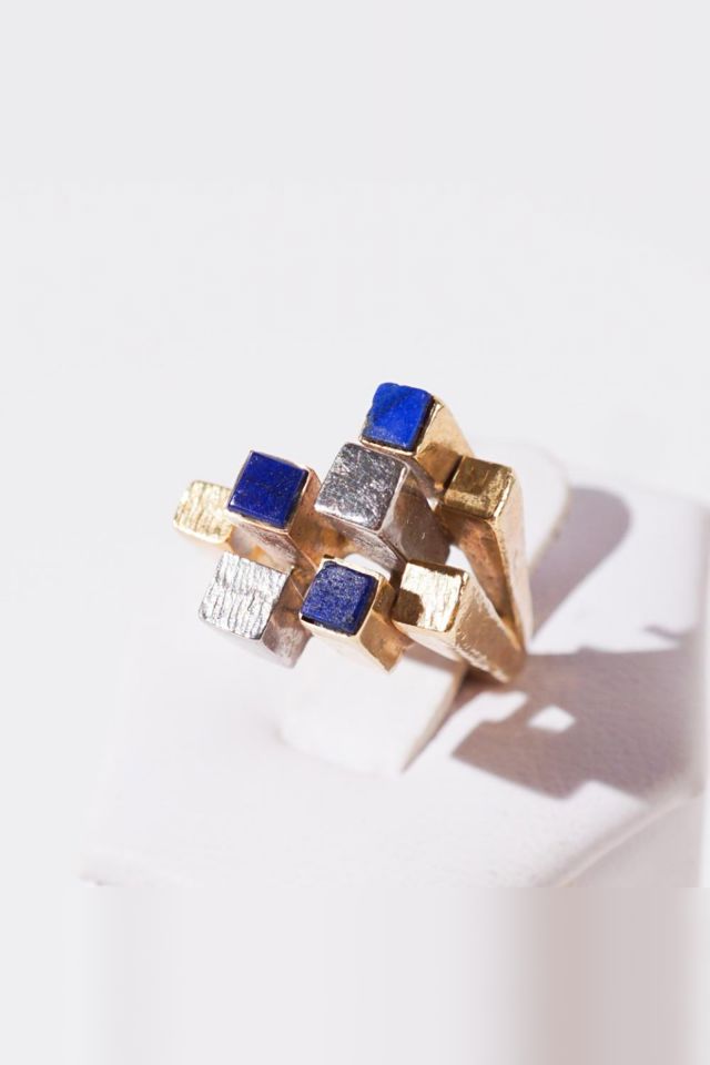 18k Yellow and White Gold Lapis Lazuli Ring
