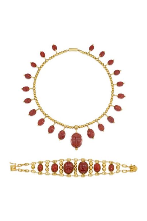 Gold Carnelian Necklace and Bracelet