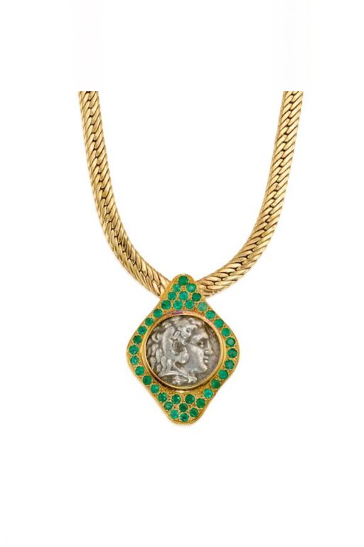 Gold and Silver Emerald Necklace