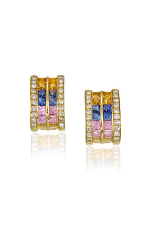 Pair of 18k Gold Sapphire and Diamond Earrings