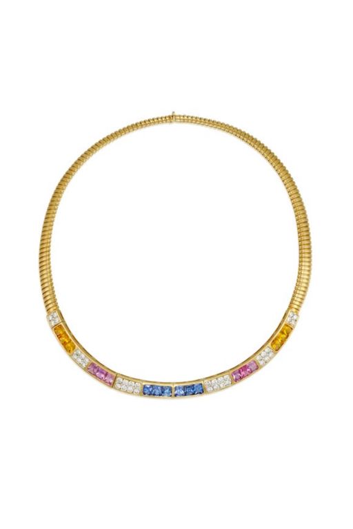 18k Gold Sapphire and Diamond Necklace