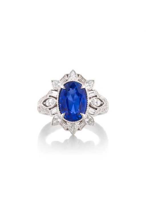 Platinum Sapphire and Diamond Ring