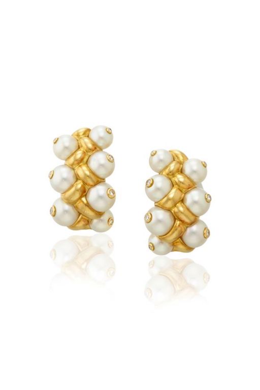 Pair of 18k Gold Pearl and Diamond Earrings