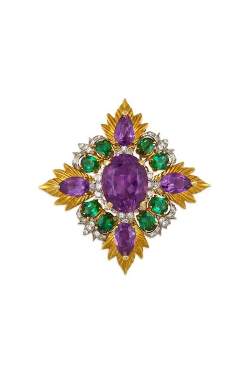 18k Gold Multi-Gem Pendant Brooch