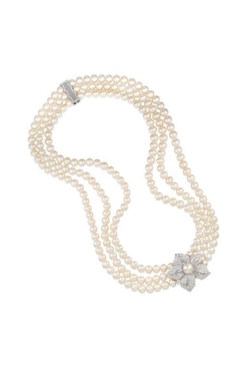 18k Gold Pearl and Diamond Necklace
