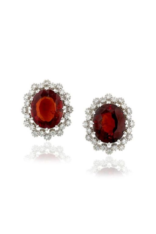 Pair of 14k Gold Garnet and Diamond Earrings