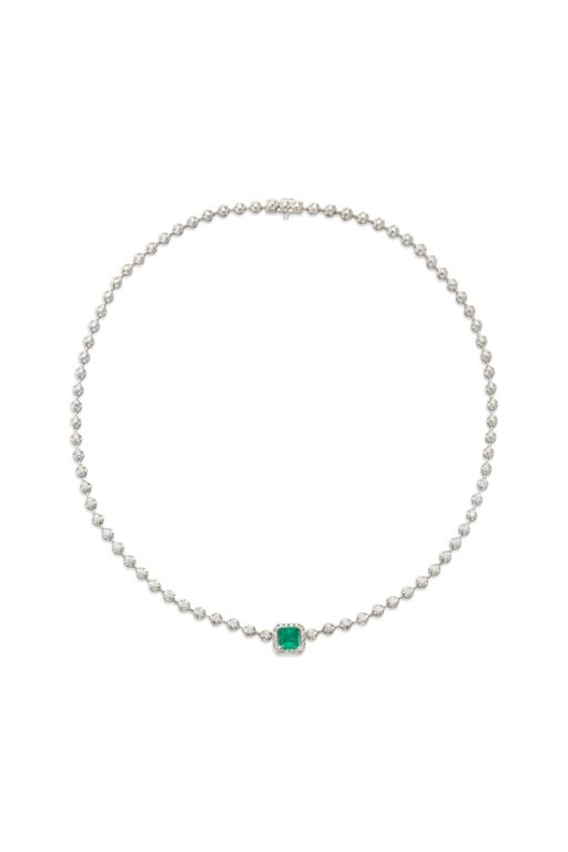 18k Gold Emerald and Diamond Necklace
