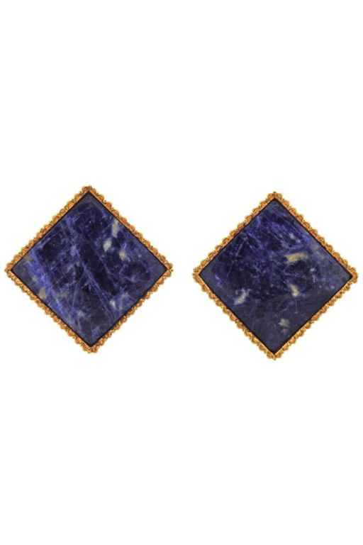 Pair of 18k Gold Sodalite Earrings
