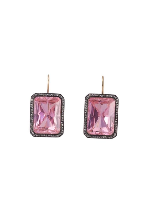 Pair of Gold, Silver Glass and Diamond Earrings