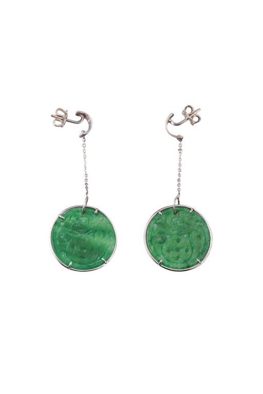 Pair of 18k Gold Jade Earrings